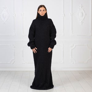 Black wool Dress, Knit Sweater Dress, Turtleneck Maxi Dress, Chunky Woolen Dress, Long Fetish Dress, Winter Dress , Knitted Dress T976