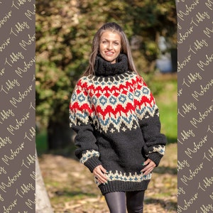 Lopi Wool Sweater, Icelandic Sweater, Hand Knit Sweater, Men Wool Sweater, Norwegian Sweater, Seamless Oversized Sweater, Cosy Sweater, T387