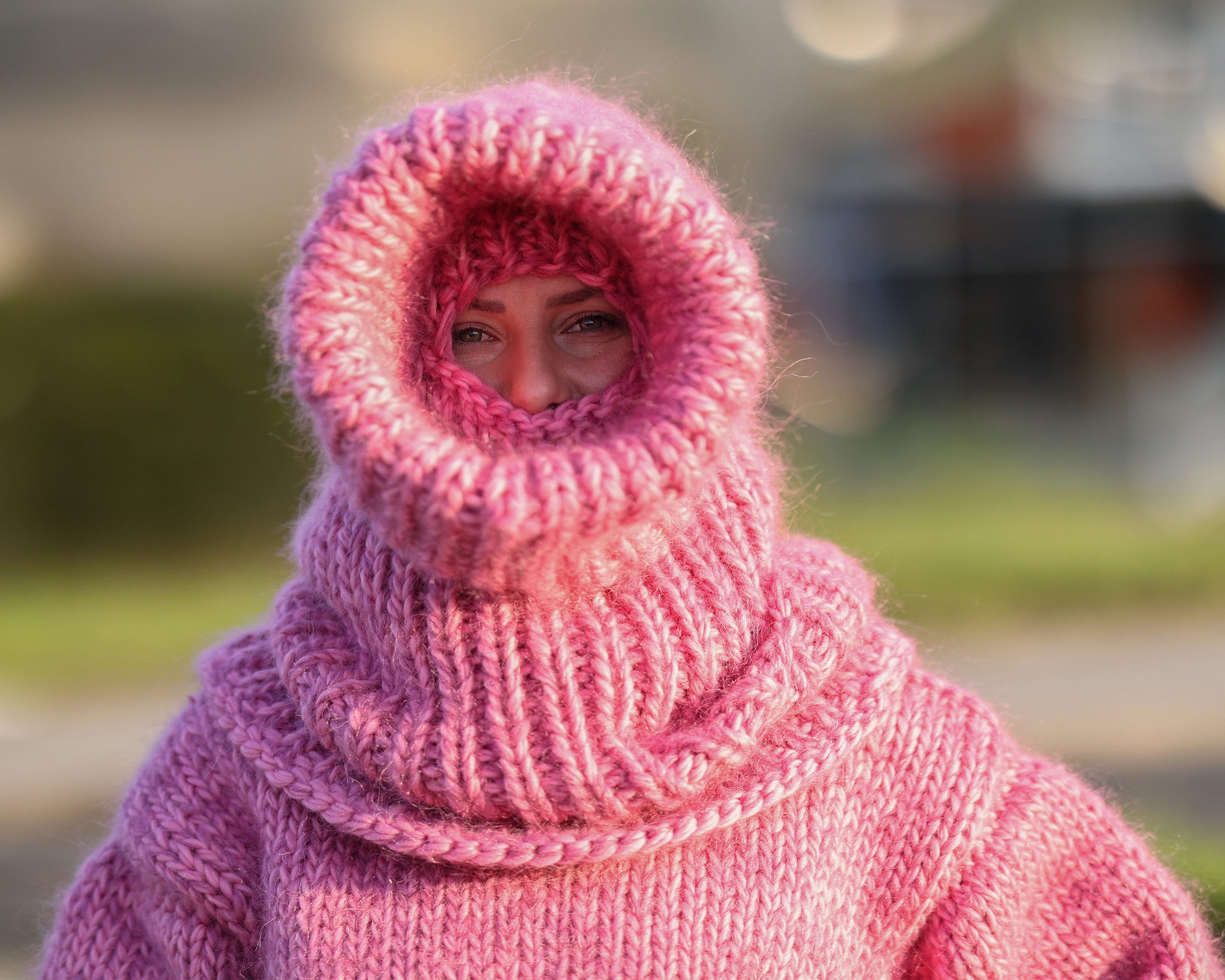 [WOOALONG]UNISEX★Knit hood muffler Women Knitted Hooded Long Scarf, Winter 100% Yak Fleece Knit