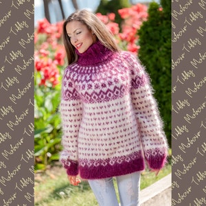 Fair Isle Sweater, Mohair Sweater, Icelandic Sweater, Nordic Sweater, Lopi Pullover, Turtleneck, Hand Knit Men sweater T355