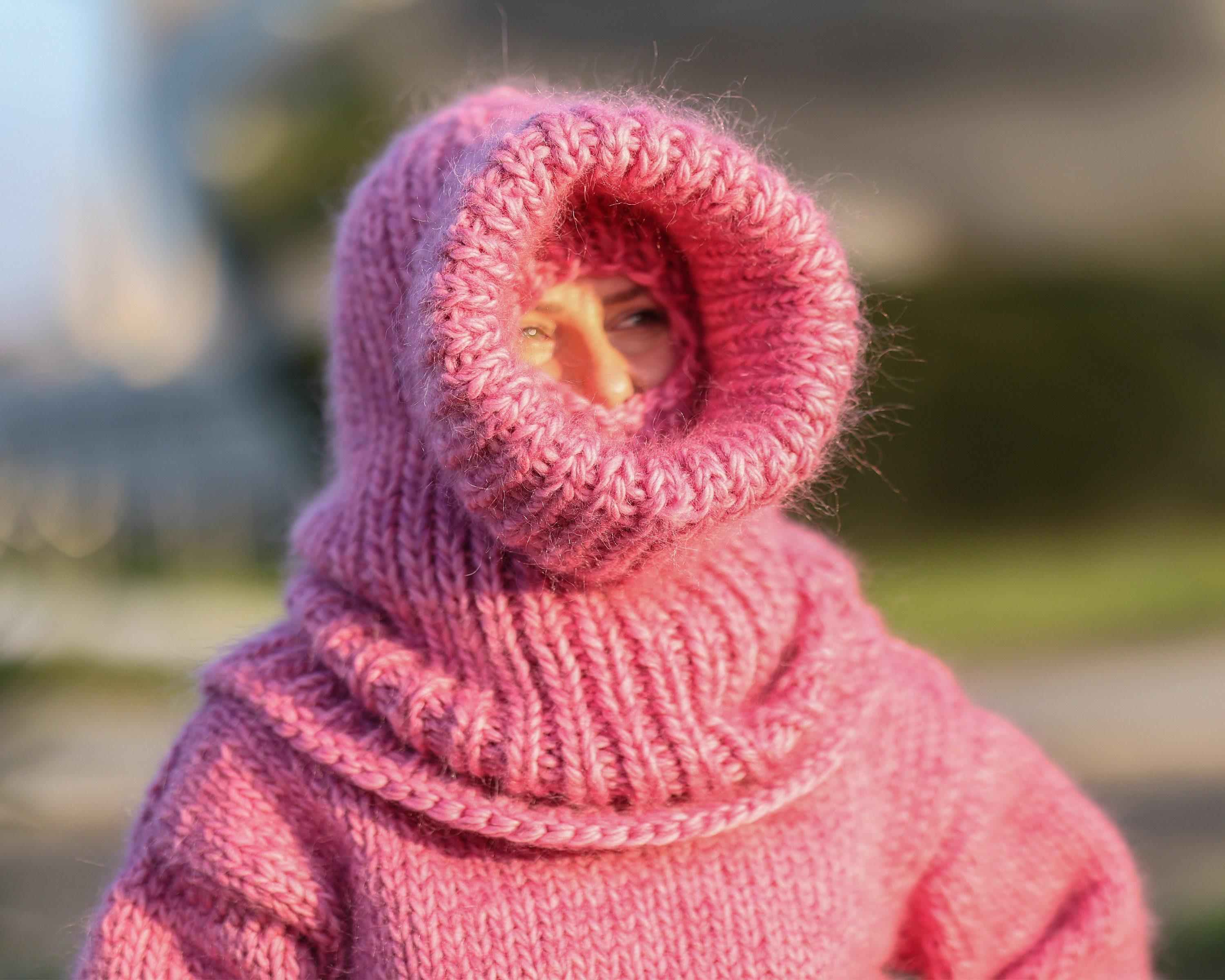 Mohair Wool Balaclava – Hand Knitted Chunky Winter Hood T1487 - Etsy