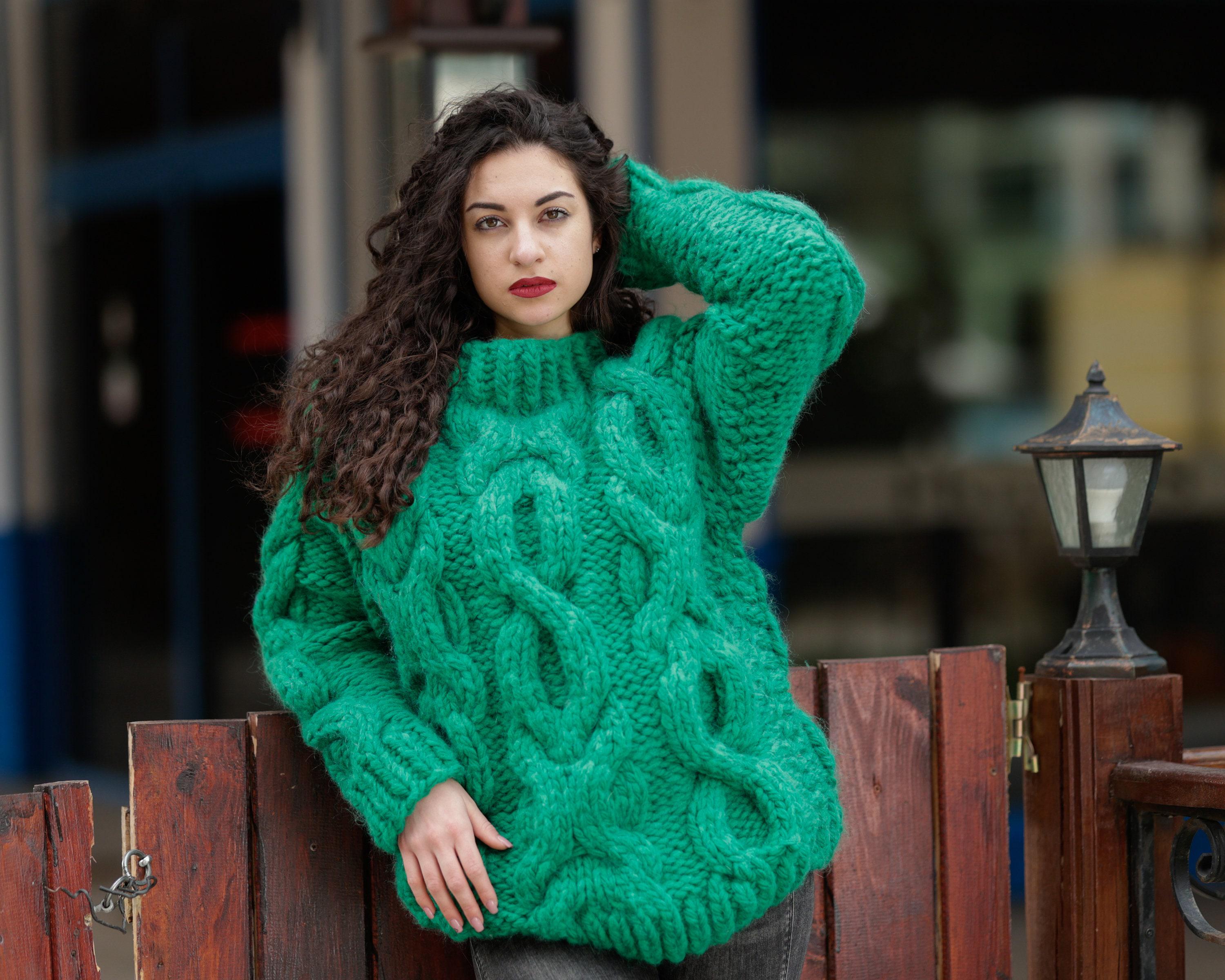 Chunky Baby Alpaca Wool Sweater, Hand Knitted Thick Pullover T1395