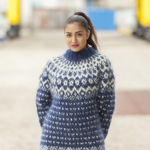 Mohair Sweater, Lopi Sweater, Icelandic Sweater, Hand Knit Sweater, Men Mohair Sweater, Norwegian Sweater, Nordic Sweater, Blue Sweater T459