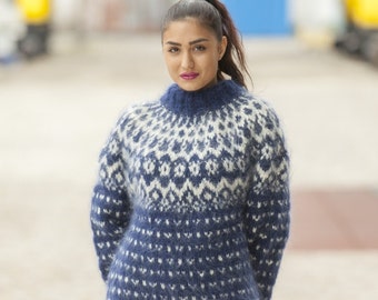 Mohair Sweater, Lopi Sweater, Icelandic Sweater, Hand Knit Sweater, Men Mohair Sweater, Norwegian Sweater, Nordic Sweater, Blue Sweater T459