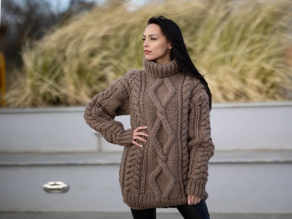 Chunky Knit Sweater Hand Knitted Jumper Cable Knit Jumper T1179