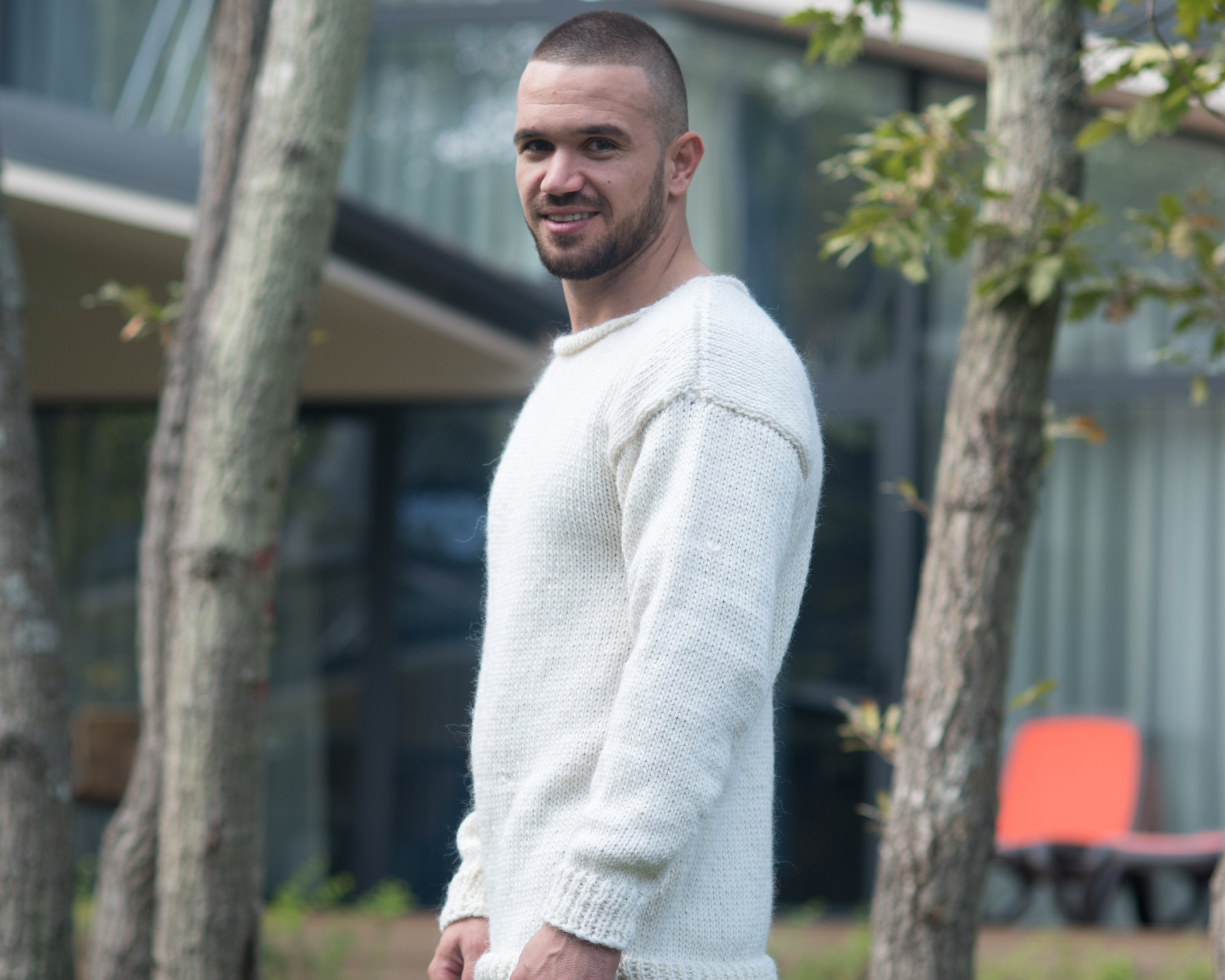 Cream Woolen Sweater Hand Knitted 100 
