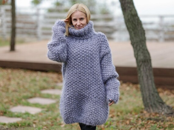 Moss Stitch Chunky Mohair Sweater – 8-strand Thick Hand-knitted
