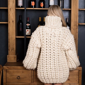 8 strands Chunky 100 % wool sweater, Extra thick Fisherman rib jumper. Oversized Wool Sweater, Thick Hand Knitted Jumper T808M image 6