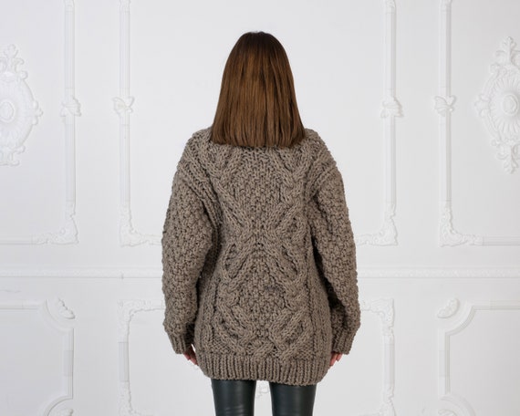 ★TRILLION★ Vintage washed damaged cable knit BROWN TRSKN21 Vintage Mens Large New Wool Cable Knit Lightweight Sweater Brown