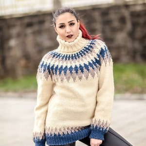 Lopi Wool Sweater, Icelandic Sweater, Hand Knitted Sweater, Men Wool Sweater, Norwegian Sweater, Oversized Sweater, Cosy Nordic Sweater T430