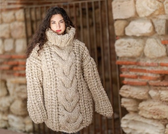 26 strands Baby Alpaca and wool mix sweater, Very chunky and thick jumper, Hand knitted jumoer T1392