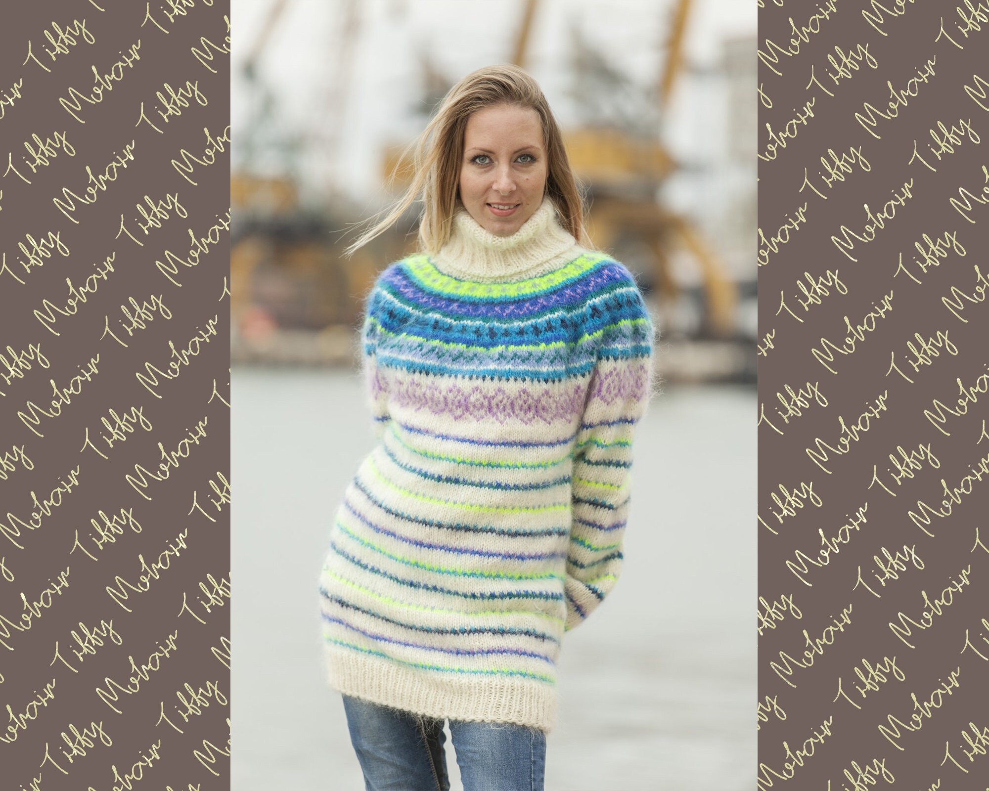 Cream Mohair Sweater, Icelandic Sweater, Knitted Sweater, Men Mohair Sweater, Norwegian Sweater, Fluffy Huge Sweater, Nordic Sweater T453