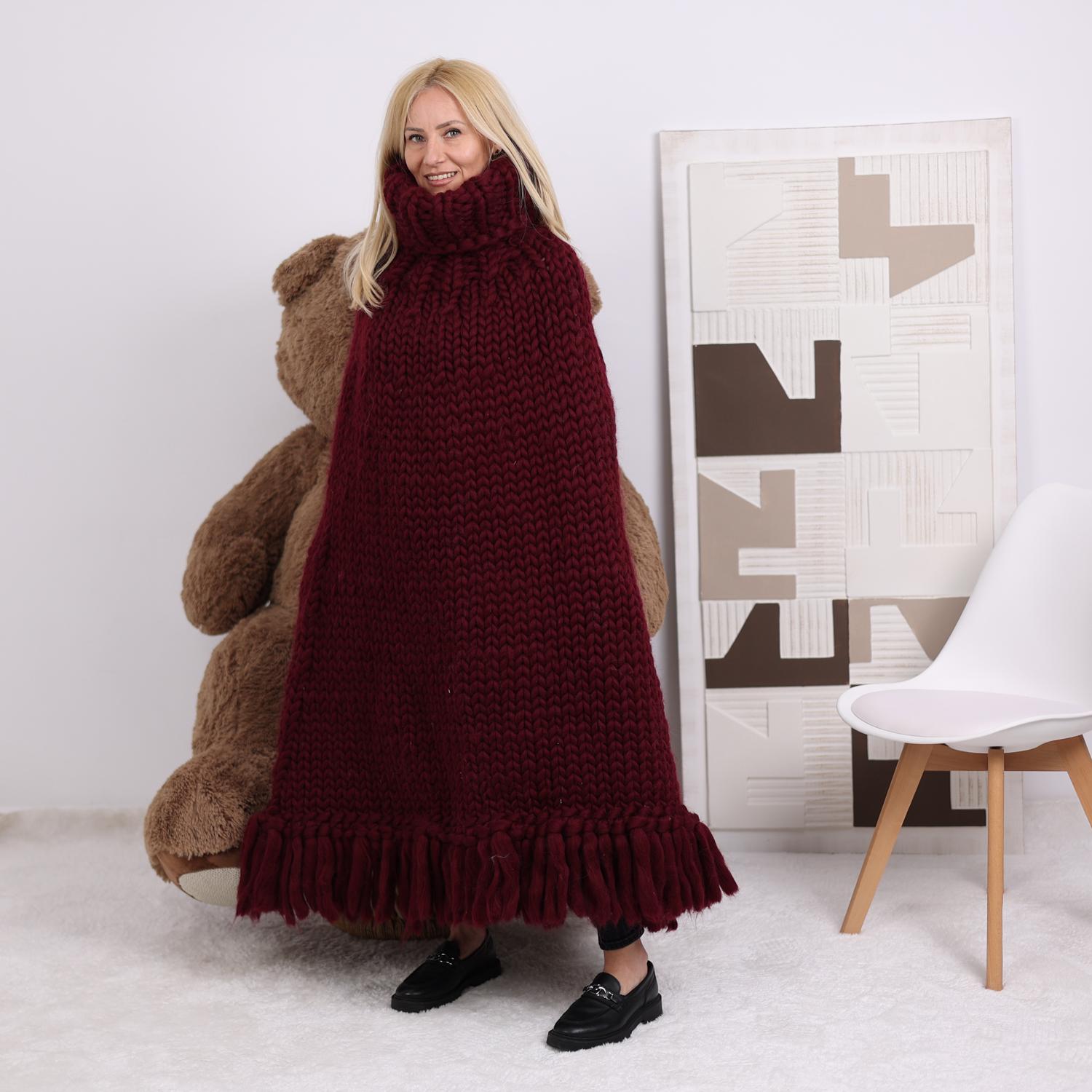 Chunky Merino Wool Poncho | Hand Knit in Unspun Roving Yarn