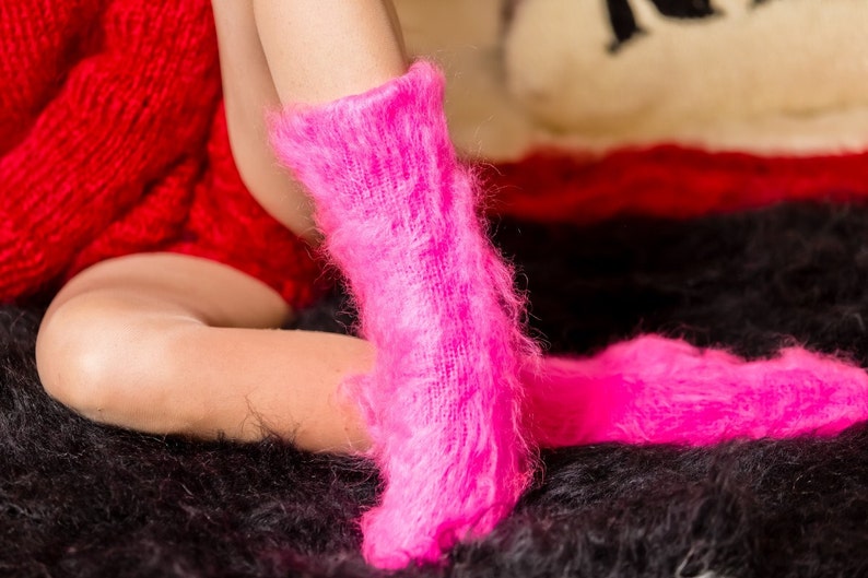 Mohair Socks Hand Knit Legwarmers Fuzzy Socks Fluffy Socks image 5.