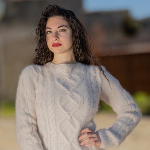 Ready to ship sweater in size L, Beige Italian Rabbit Angora sweater, Exclusive knitwear T1433