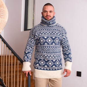 Norwegian style Sweater - Handmade with 100% Pure Soft Wool, Fair Isle sweater T821M