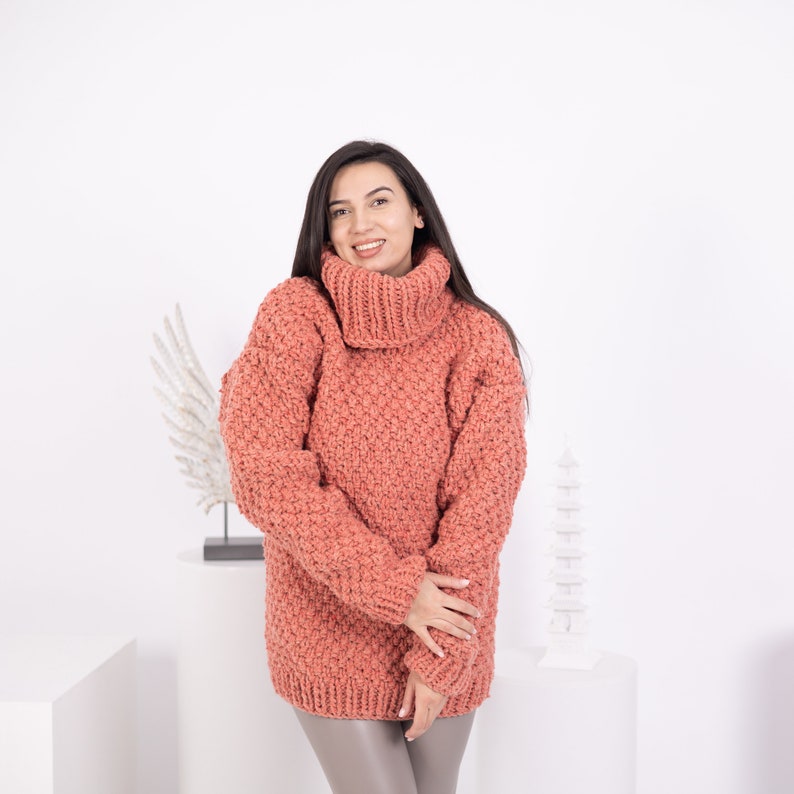 Wool knit sweater. Hand knit sweater. T neck sweater. Big knit sweater. Cables sweater. Virgin wool sweater. Soft wool sweater T1603 image 8