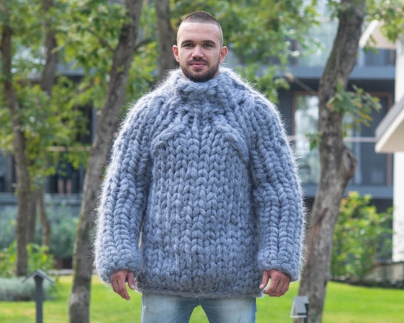 40 Strands Gray Fluffy Sweater Heavy Mohair Sweater Extremetly Soft and Thick Pullover Huge Sweater T880M Etsy