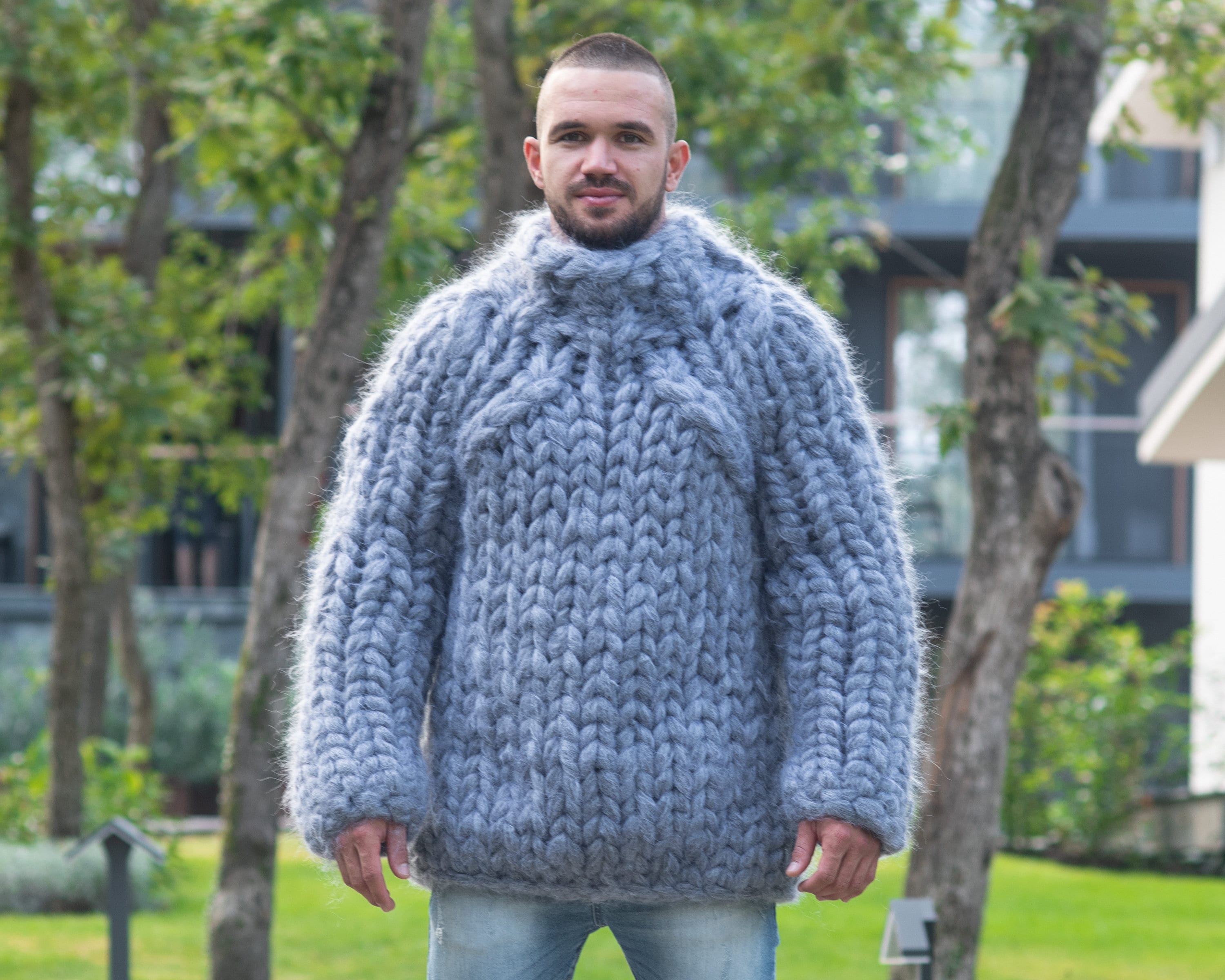 40 strands Gray fluffy sweater Heavy mohair sweater - Etsy 日本