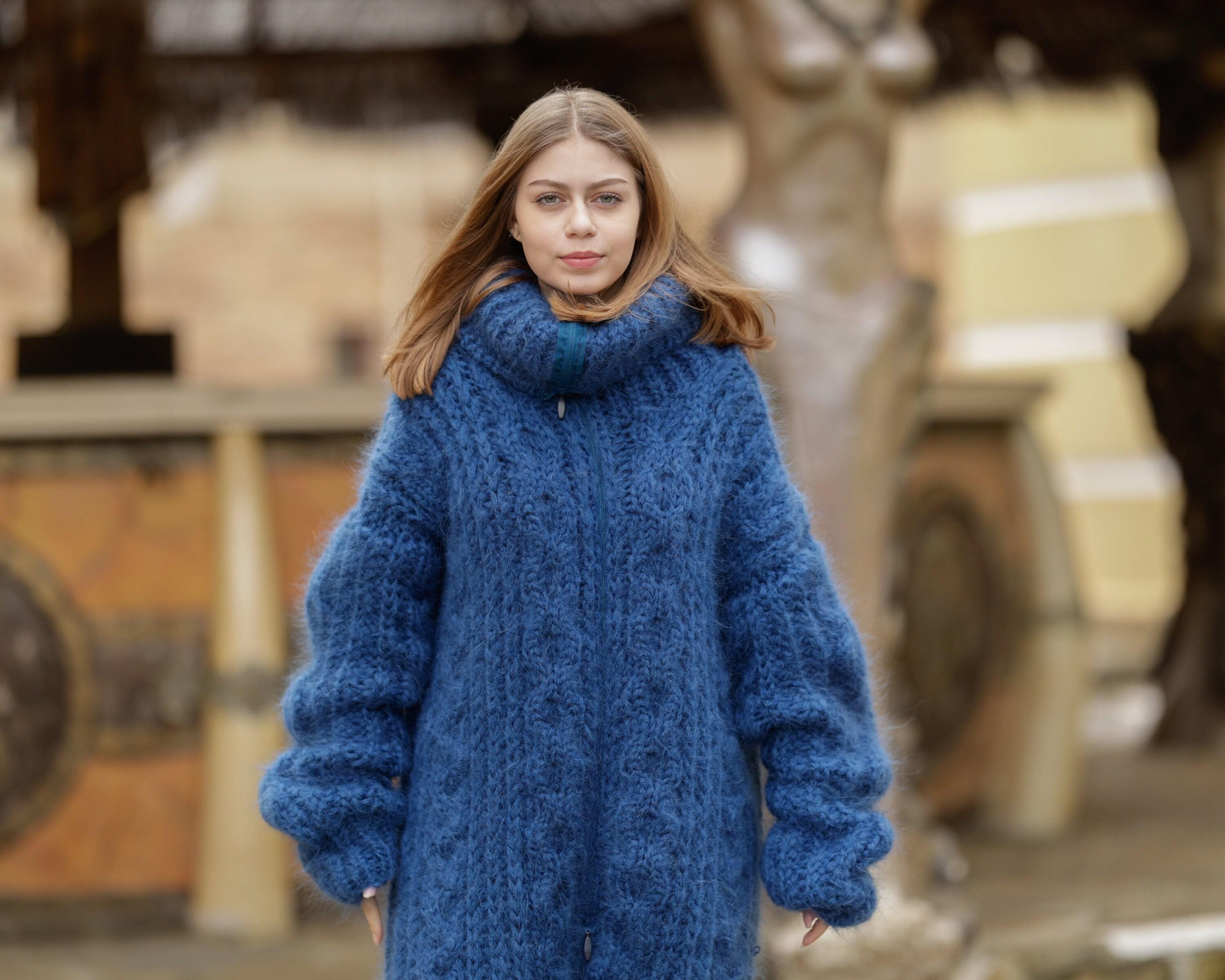 Blue Mohair Catsuit – Fluffy Hand-knitted 5-strand Full Body Suit