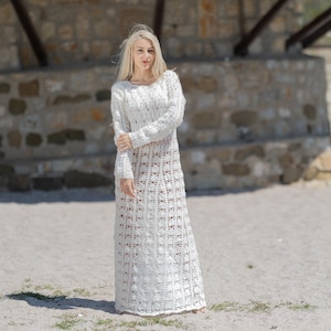 Crochet handmade  Wedding Dress , Vintage Bohemian Bride Gown T998