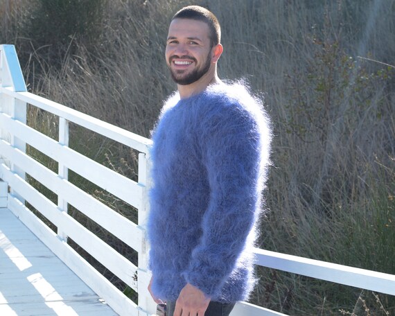 Denim mohair lichte trui lente heren trui losse gebreide trui