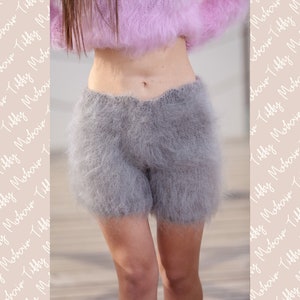 Gray Mohair Shorts , Hand Knit Boxers, Fluffy Shorts, Fetish Panties, Mohair Boxers, Fuzzy Shorts, Hand Knitted Pants, Fuzzy Underwear T447