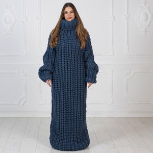 Extra Chunky English rib  wool Dress, Knit Sweater Dress, Turtleneck Maxi Dress, Chunky Woolen Dress, Long Fetish Dress, Winter Dress  T1019