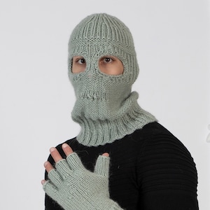 Gray Wool Balaclava, Knit Hat, Woolen  Beanie, Slouchy Hat, Winter Ski Mask Hat, Fetish Balaclava, Oversized Hat  T1006