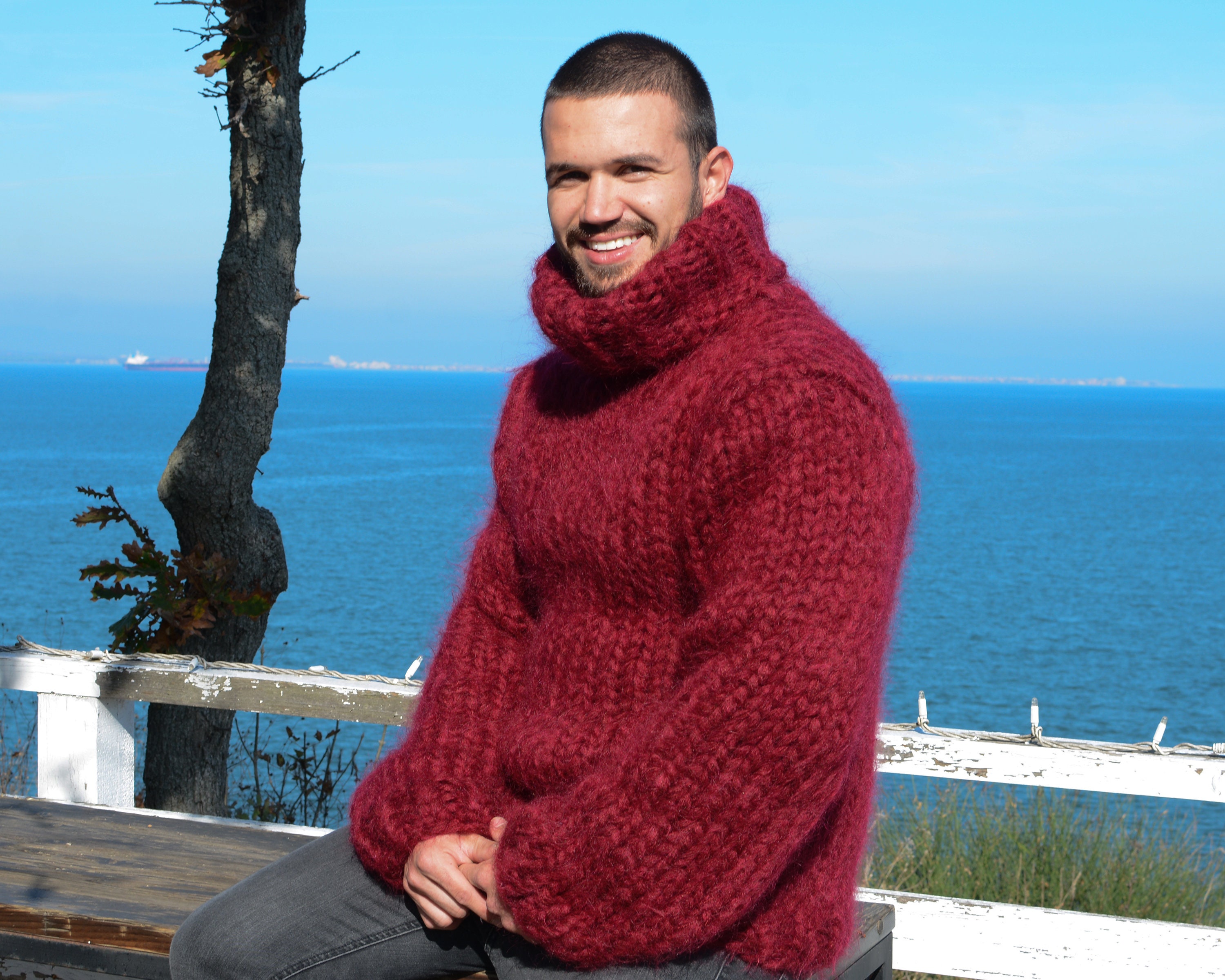 12 Strands Turtleneck Mohair Sweater Chunky Knit Unisex - Etsy