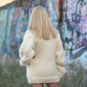 10 strands Cables Mohair Sweater, Chunky knit Fuzzy jumper, Tiffy Mohair Sweater T1244 image 9