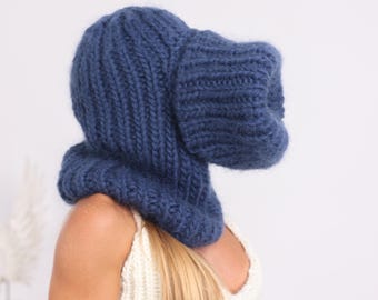 │Margarin Fingers│ STITCH BRUSH BALACLAVA BLUE Mohair and Wool Mix Balaclava, Head Warmer, Fetish Balaclava