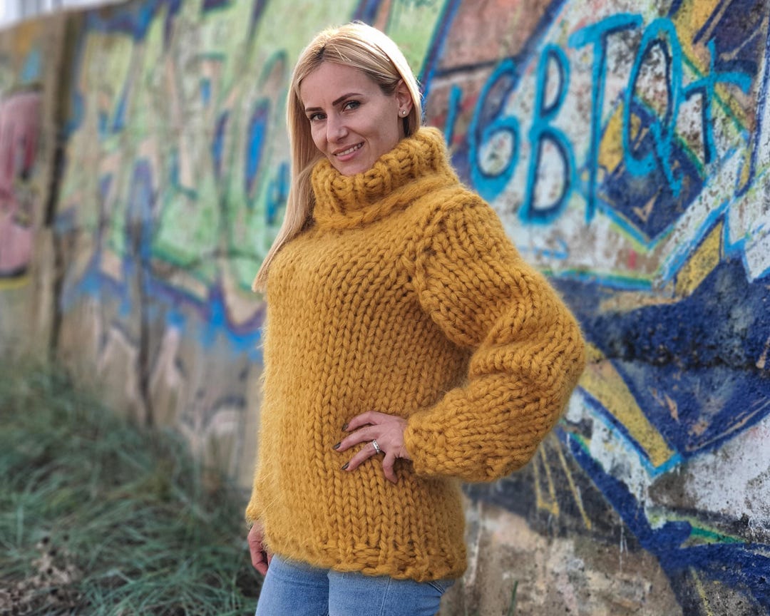 12-strand Turtleneck Mohair Sweater – Hand-knitted Chunky Unisex