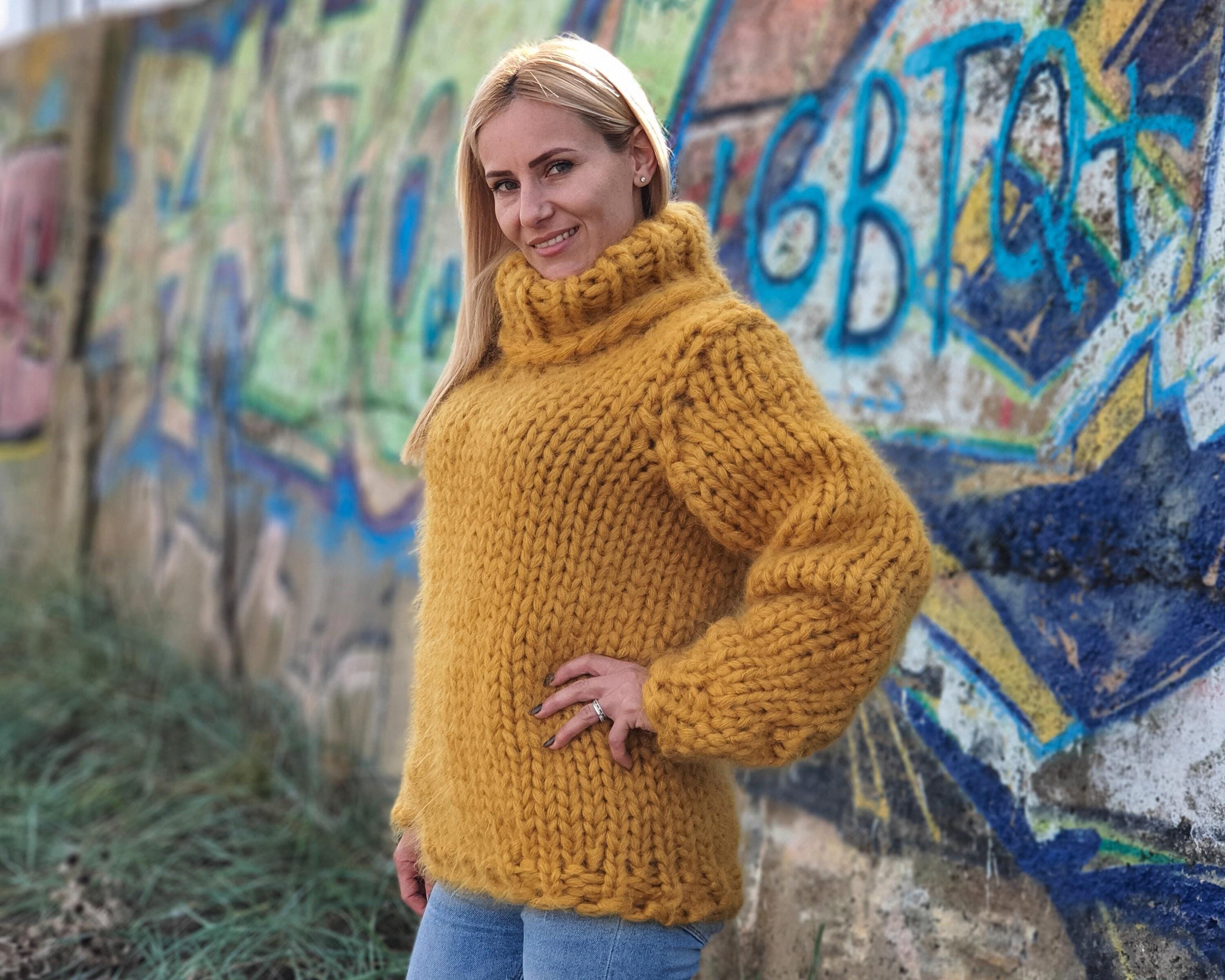 12-strand Turtleneck Mohair Sweater – Hand-knitted Chunky Unisex