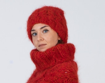 4 Strands Suri Alpaca Hat – Cable Knit Beanie, Extra Fluffy Slouchy Hat T1005