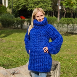 Heavy mohair sweater in 25 strands, oversized women&#39;s jumper, Blue sweater from longhairedmohair, Huge sweater T896