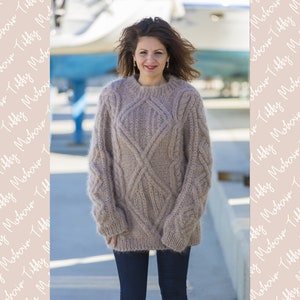 Mohair Sweater, Cables Sweater, Knit Sweater, Crewneck Jumper, Oversized Sweater, Mohair Fetish, Chunky Sweater, Men sweater T566