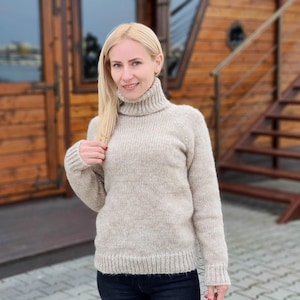 Handgebreide 5-strengs pluizige trui, zachte yak- en alpacawoltrui T926