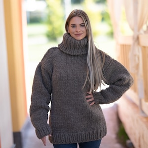 Suéter de lana merino de yak súper grueso, tejido a mano, de 24 hilos, T1261