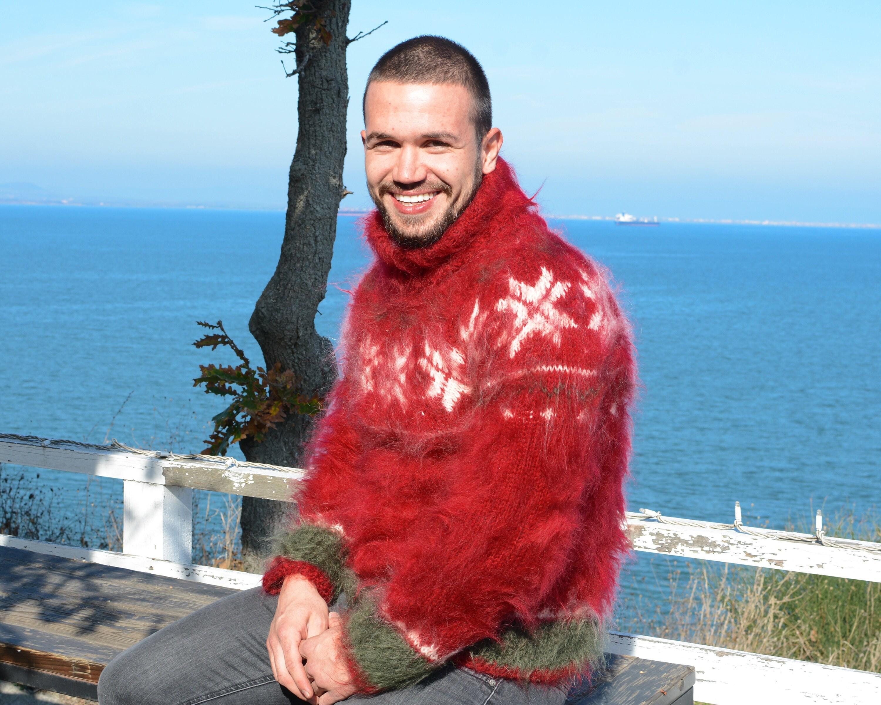 Red Norwegian Mohair Sweater – Hand-knitted Nordic Fair Isle Men's