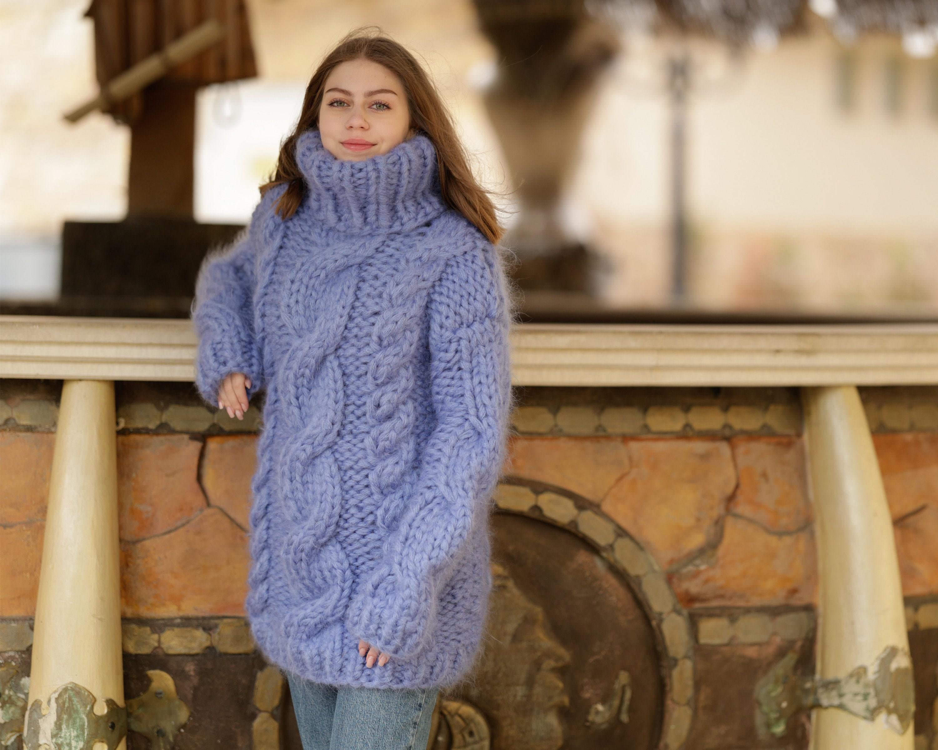 12-strand Cabled Mohair Sweater – Hand-knitted Huge Turtleneck