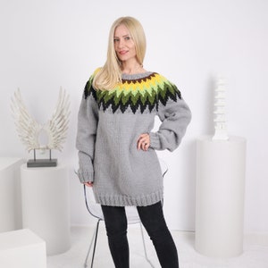 Ready to ship in size 4XL, Lopi wool Sweater, Icelandic style jumper , Hand knitted gray pullover  T1632