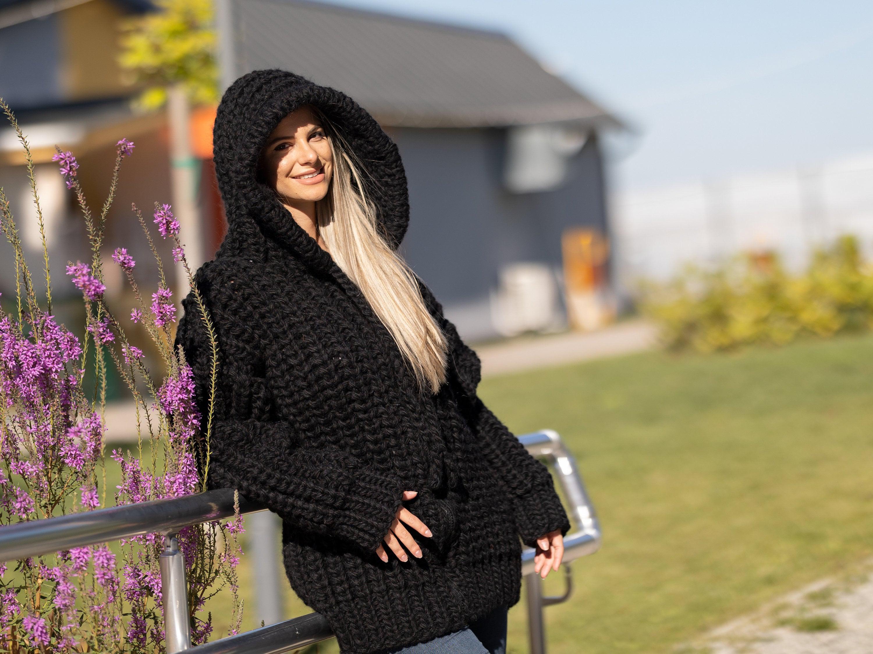 Chunky Black Mohair Cardigan – Hand Knitted Italian Mohair