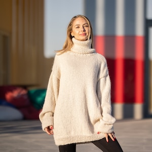 Trui van 100% alpaca, handgebreide zachte trui met ronde hals, lichtgewicht warme wollen trui T1307