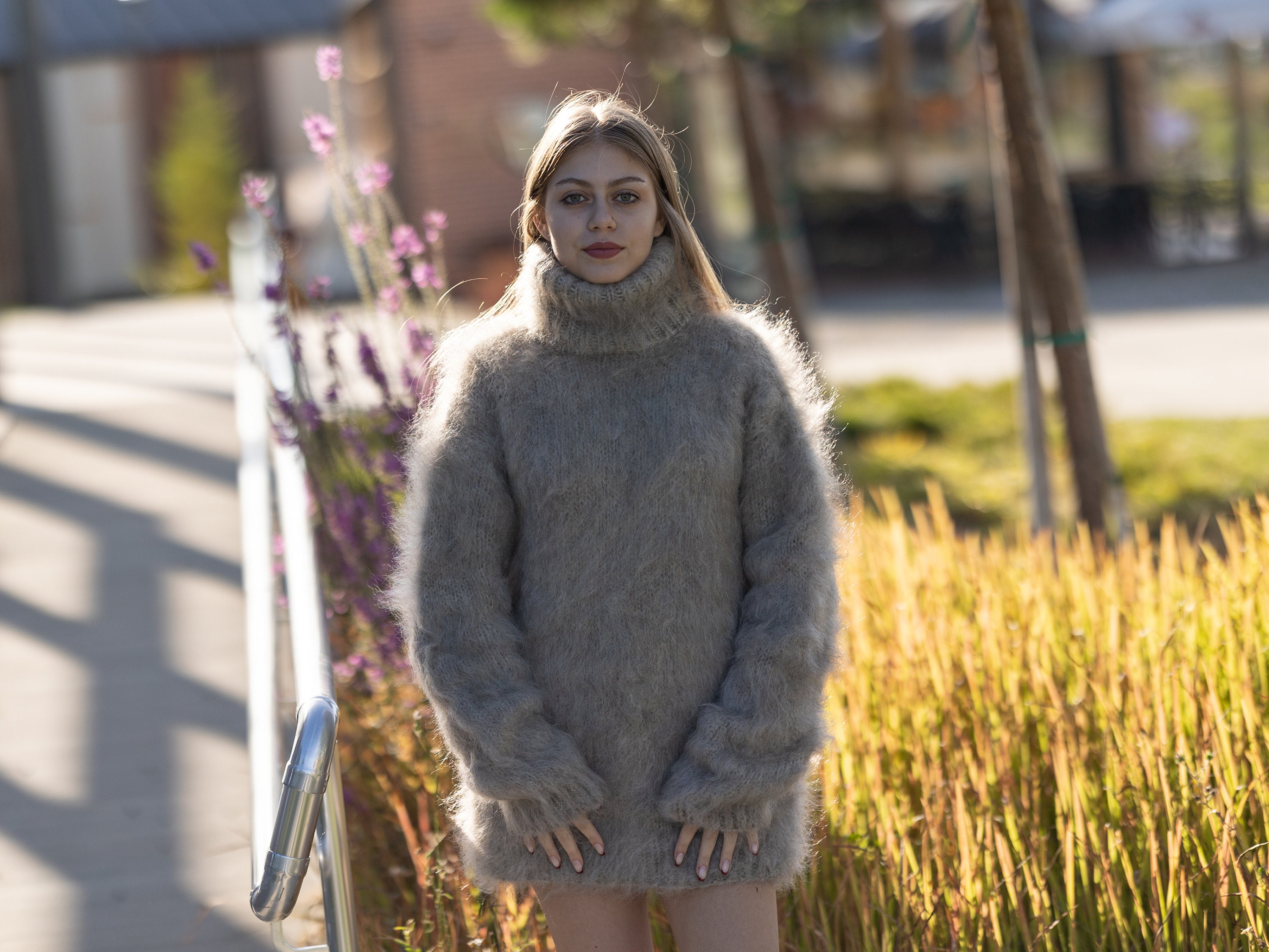 Fluffy Beige Italian Kid Mohair Sweater, Hand Knitted 4 Strand