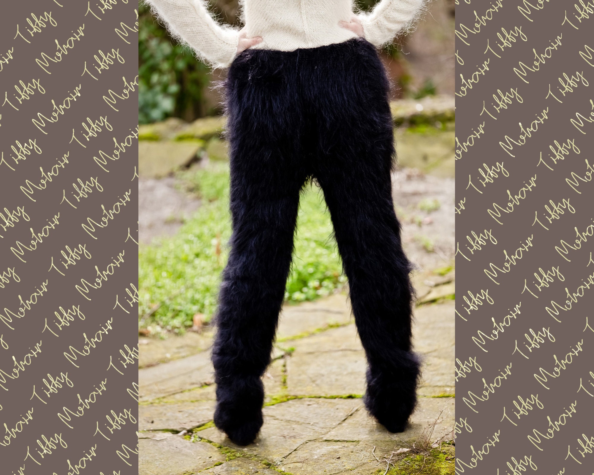 Thick Mohair Tights Pants With Socks Fluffy Thick Footed Trousers
