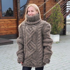 Wool Warm Cable Knit Sweater, Hand Knit Sweater, Chunky Sweater T924