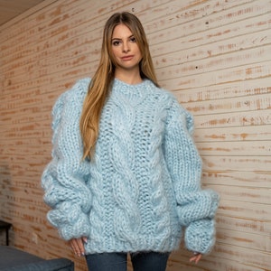 10 Strands Cables Mohair Sweater, Chunky Knit Fuzzy Jumper, Tiffy ...