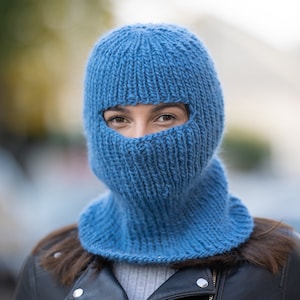 Blue Wool Balaclava, Knit Hat, Woolen  Beanie, Slouchy Hat, Winter Ski Mask Hat, Fetish Balaclava, Oversized Hat  T1169