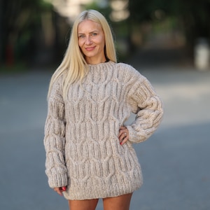 Ready to ship sweater in size 3XL,Beige Soft Alpaca and Merino Sweater , Cable Knit Jumper T1449